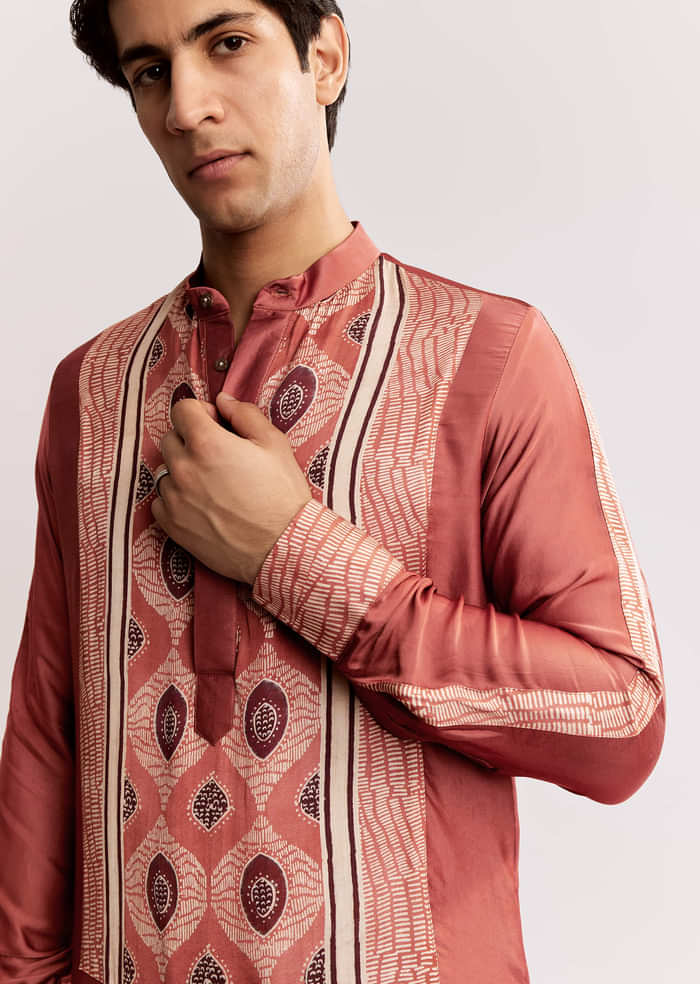 Grey Silk Ajrakh Printed Kurta Set