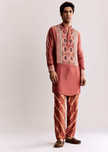 Grey Silk Ajrakh Printed Kurta Set