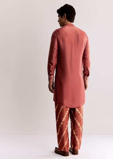 Grey Silk Ajrakh Printed Kurta Set