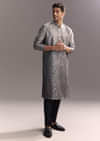 Grey Silk Printed Kurta Set For Men