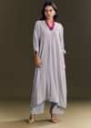 Grey Solid Kurta Pant Set With Pink Beaded Neckpiece