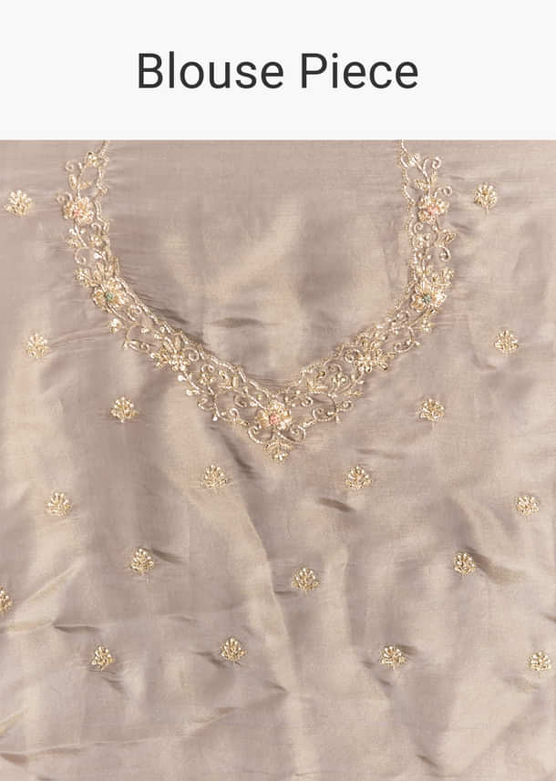 Grey Tissue Saree With Cutdana Sequins Beads And Resham Embroidery