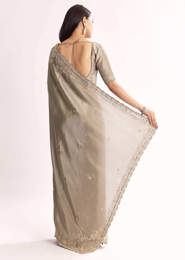 Grey Tissue Saree With Cutdana Sequins Beads And Resham Embroidery