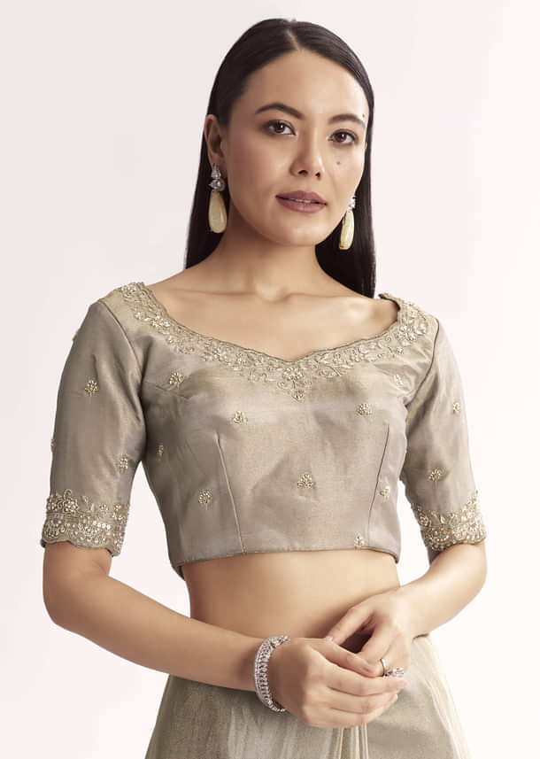 Grey Tissue Saree With Cutdana Sequins Beads And Resham Embroidery