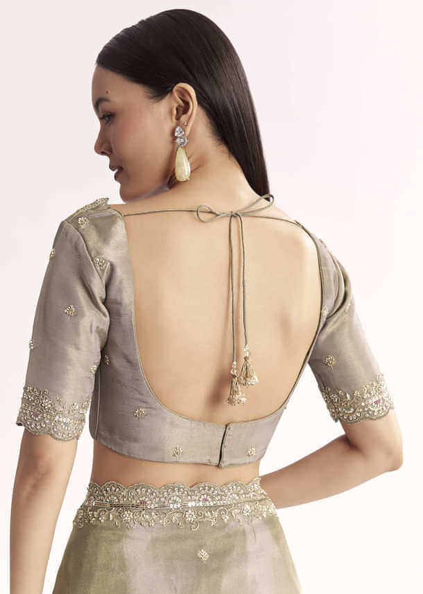 Grey Tissue Saree With Cutdana Sequins Beads And Resham Embroidery