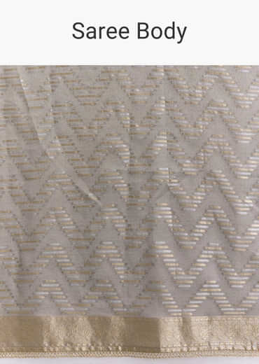 Grey Tissue Silk Woven Saree With Zig Zag Motif And Zari Border