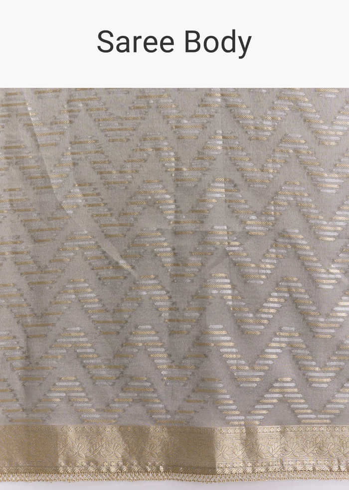 Grey Tissue Silk Woven Saree With Zig Zag Motif And Zari Border