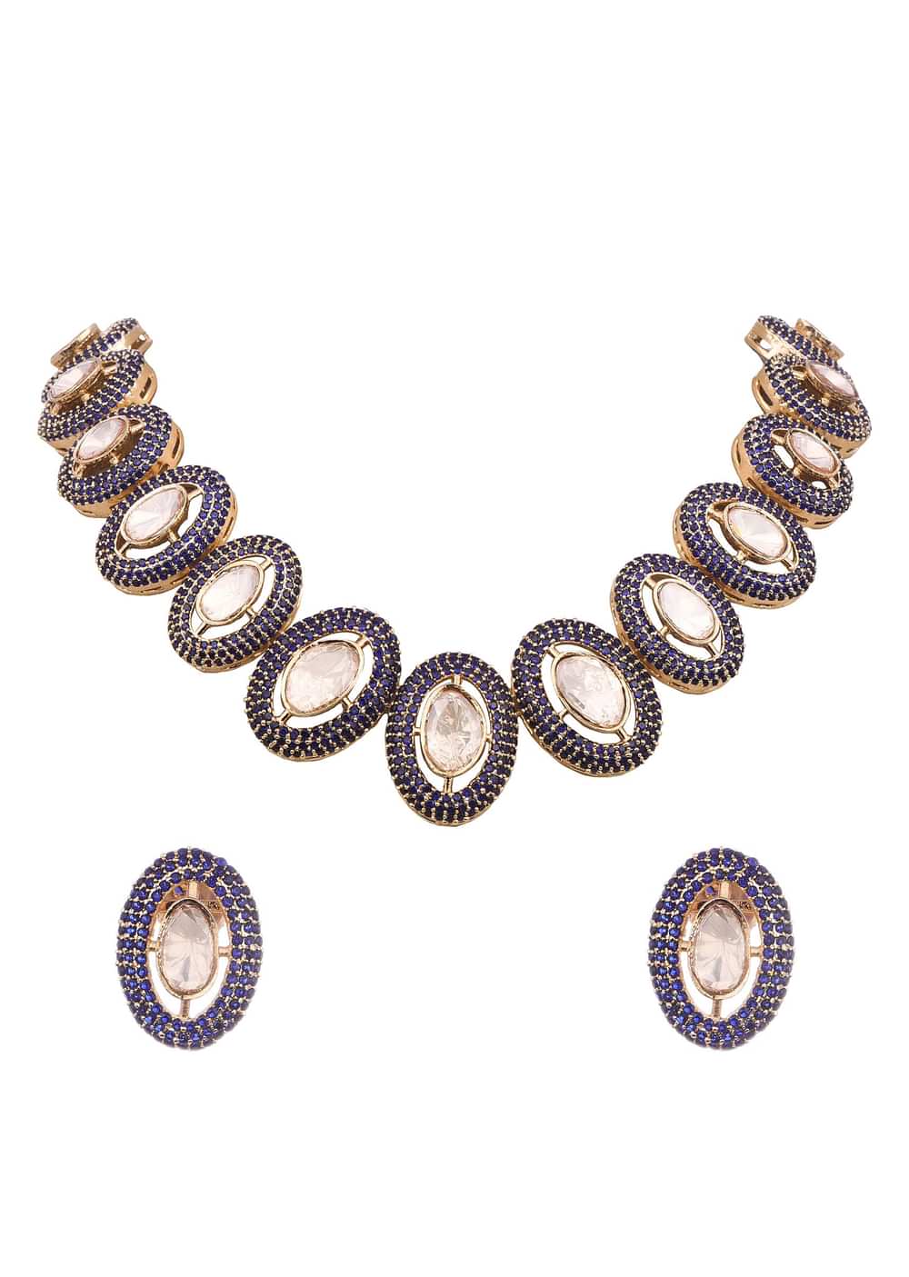 Grey And Gold Uncut Polki Short Necklace Set