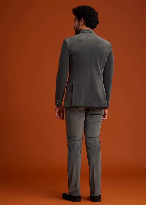 Grey Bandhgala With Embroidered Crest Grey Bandhgala With Embroidered Crest