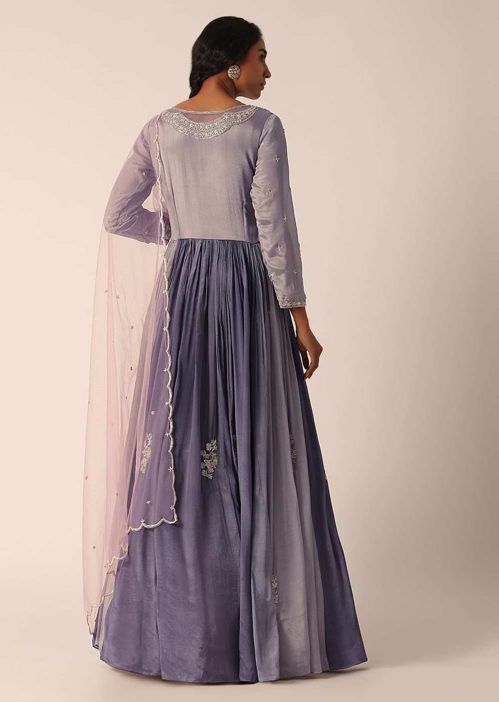 Grey Chiffon Anarkali Set With Pearl Work