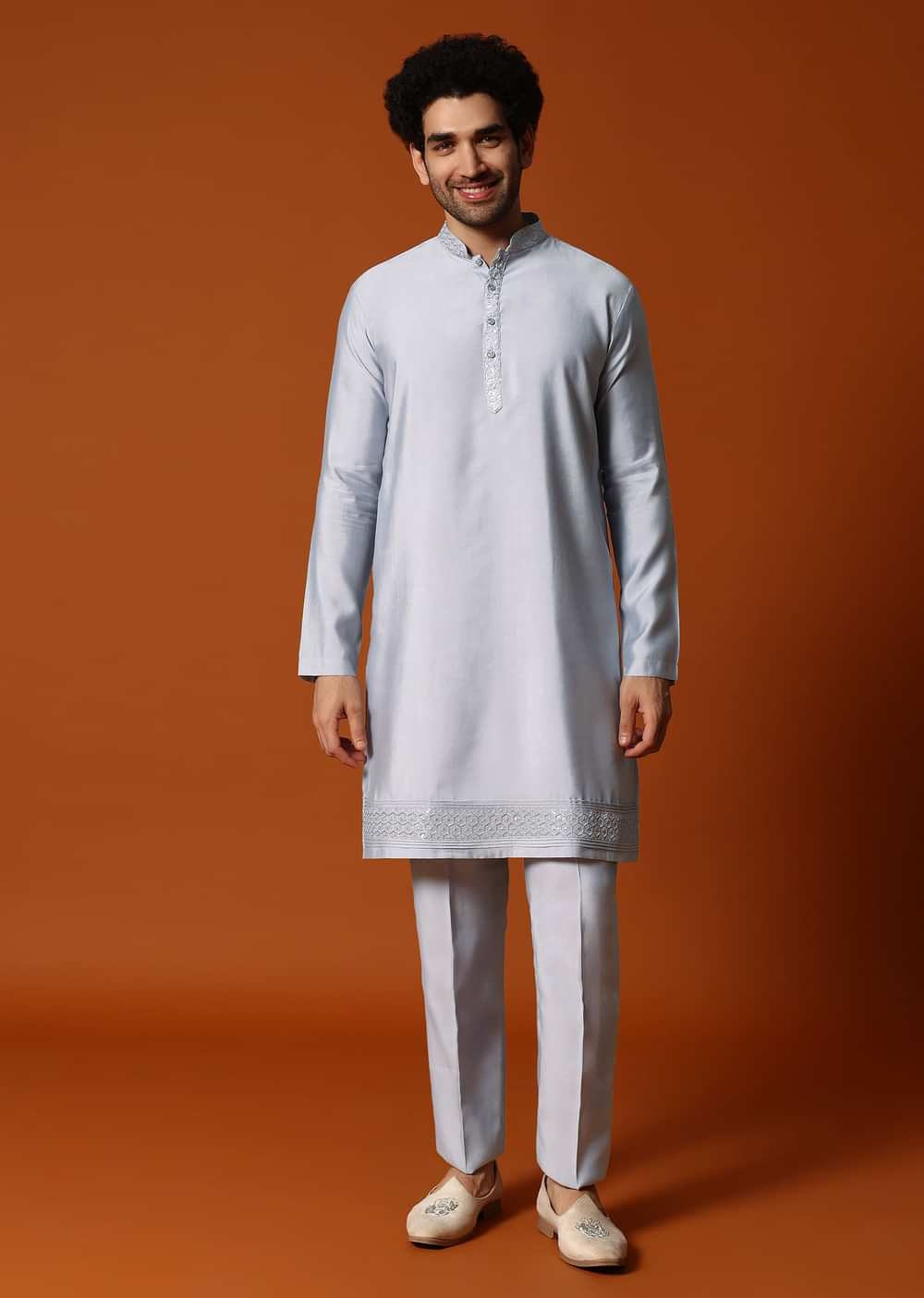 Grey Embroidered Jodhpuri Set For Men