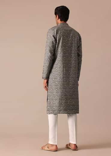 Grey Embroidered Kurta Set In Muslin Silk With Foil Work