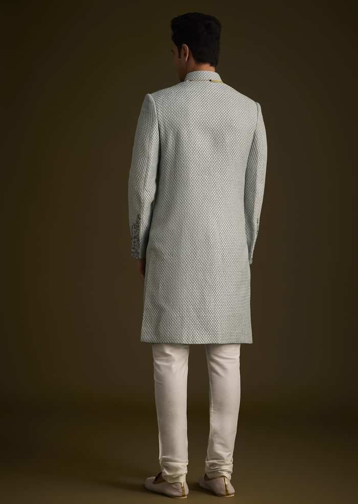 Grey Embroidered Sherwani Set