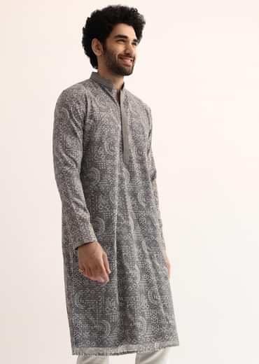 Grey Georgette Sequin Embroidered Kurta Set For Men