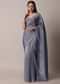 Grey Glass Tissue Saree With Mirror Work Border And Unstitched Blouse Piece
