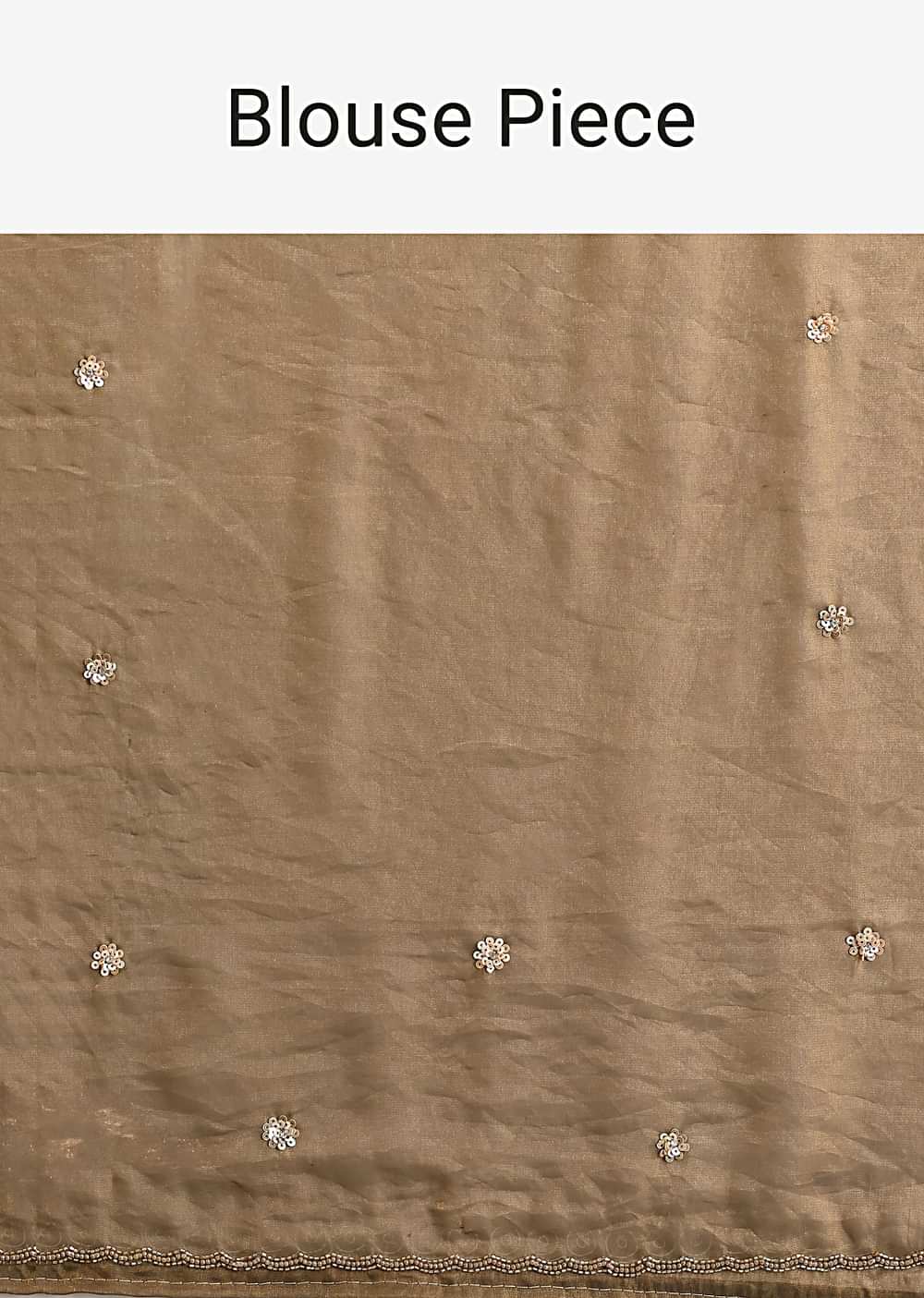 Grey Gold Satin Saree In Sequins With Unstitched Blouse