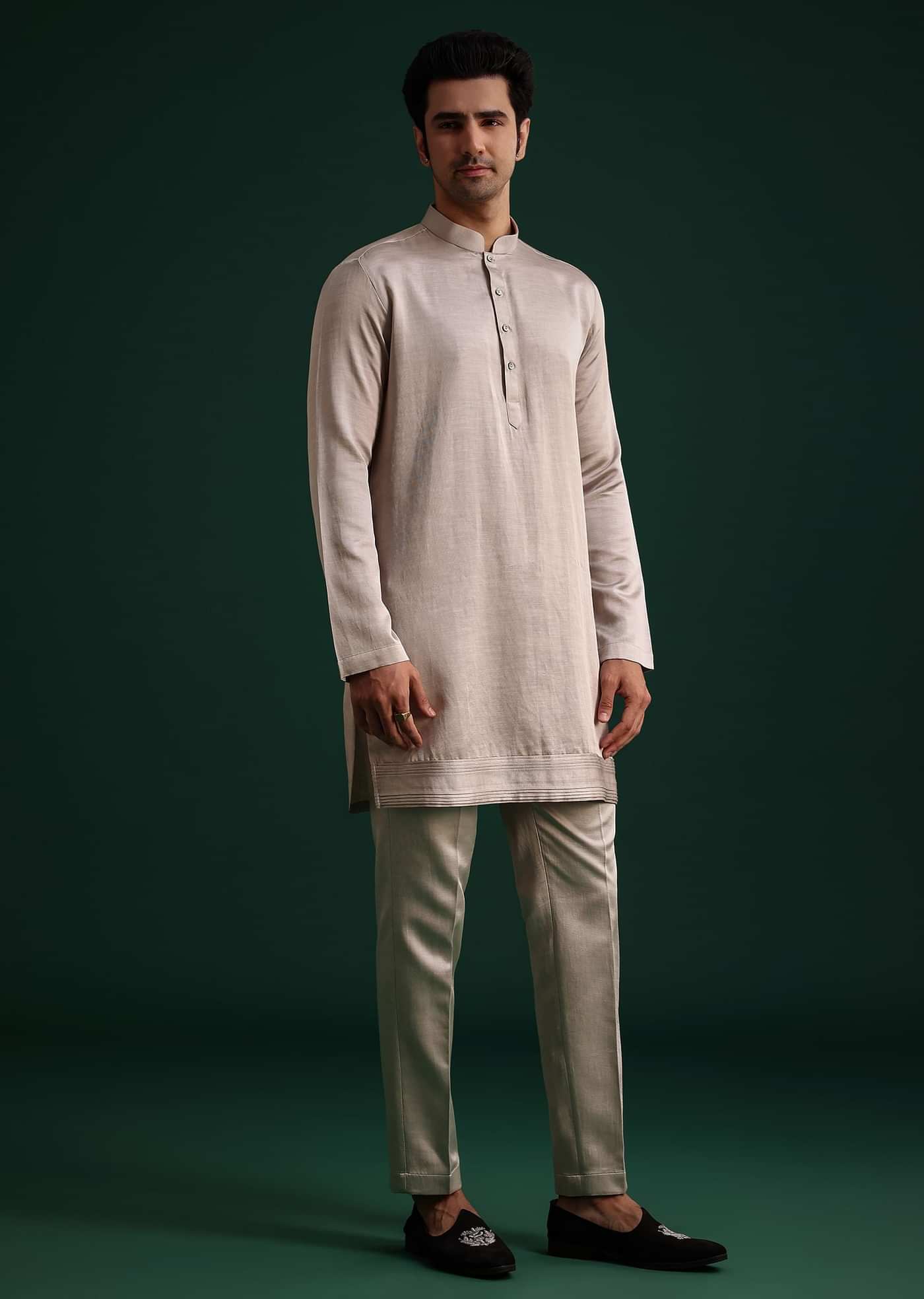 Grey Hand Work Jacket Kurta Set