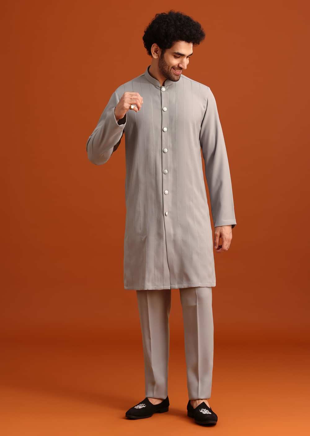Grey Indo Western Jacket And Kurta Set
