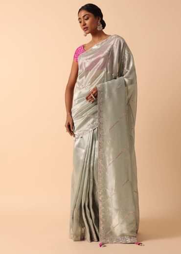 Grey Kora Silk Saree With Unstitched Blouse Fabric