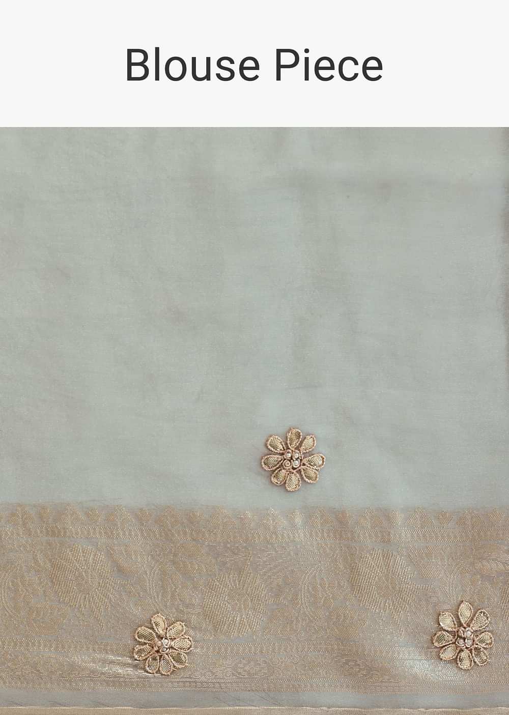 Grey Kora Silk Tissue Saree With Unstitched Blouse Piece