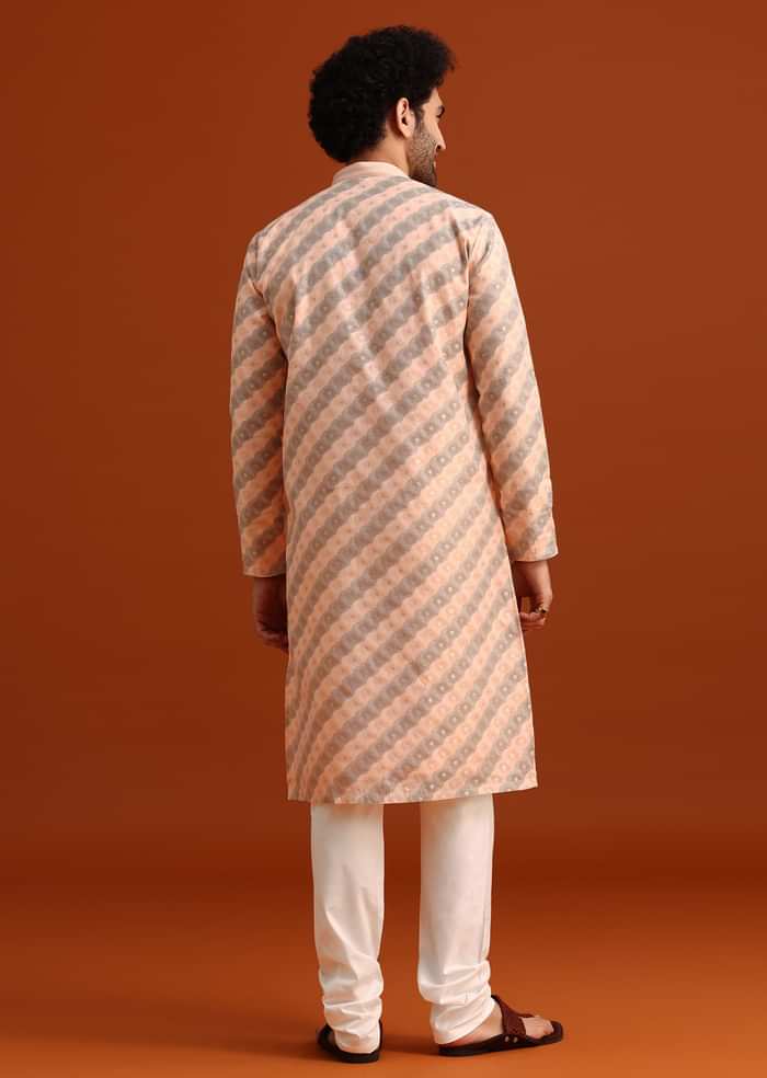 Grey Kurta Set With Striped Print