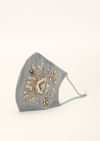 Grey Mask In Silk With Moti And Zardosi Embroidered Floral Motif