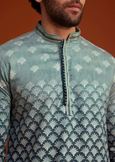 Grey Ombre Embroidered Kurta Pant Set