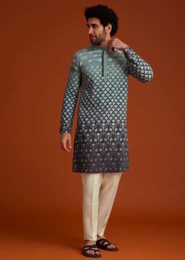 Grey Ombre Embroidered Kurta Pant Set