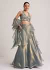 Grey Organza Embellished Lehenga Set With Dupatta