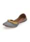 Grey Polka Dots Print Juttis In Silk With Ghungroo Embellishment And Leather Underlining