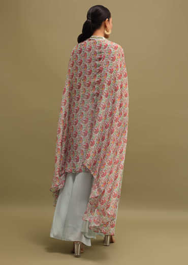 Grey Printed Organza Palazzo Set With Jacket