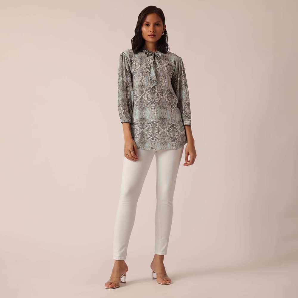 Grey Printed Short Kurta With Sequin Work