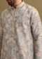 Grey Printed Silk Zipper Kurta Set For Men