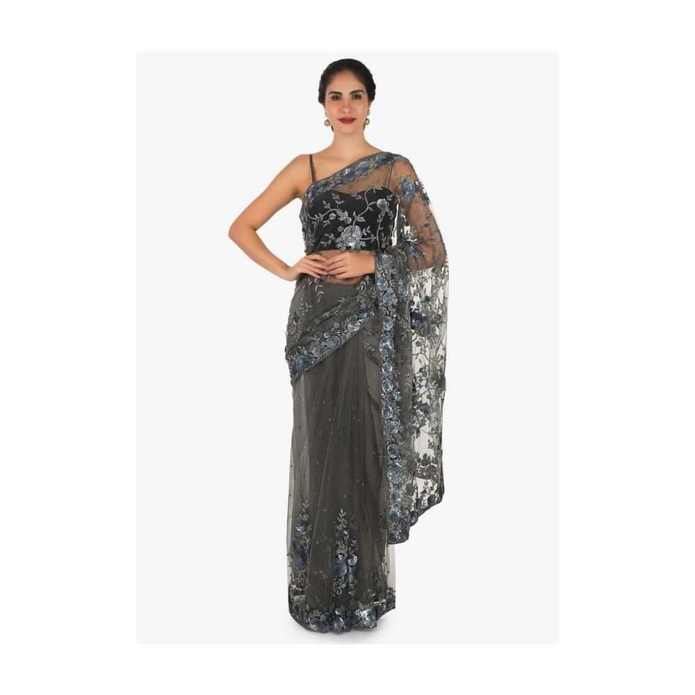 Grey saree featuring in net with sequin and cut dana embroidery only on Kalki - KALKI Fashion India