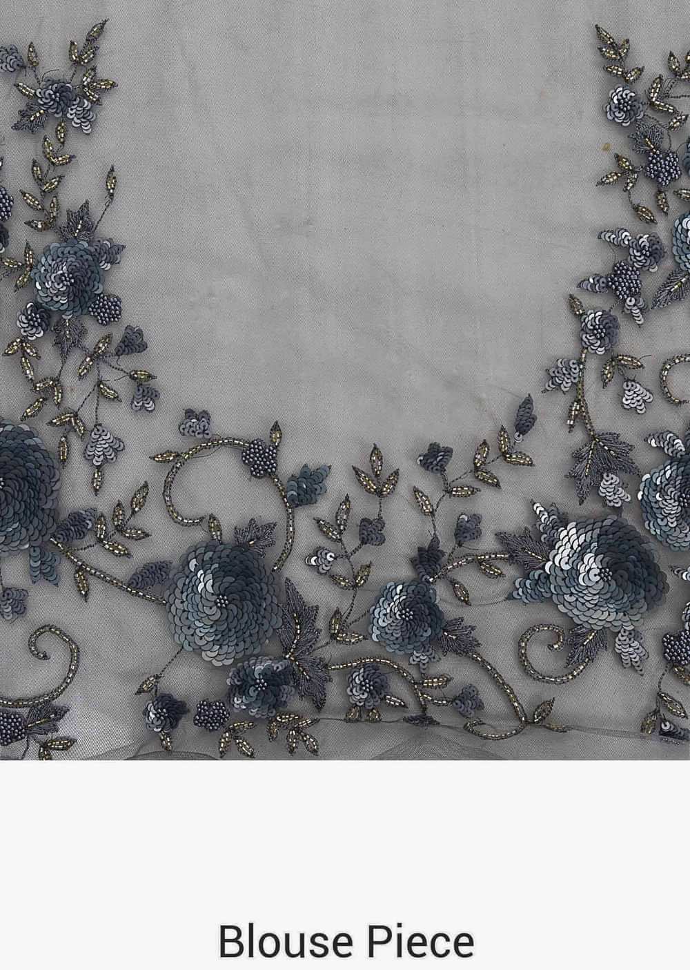 Grey saree featuring in net with sequin and cut dana embroidery only on Kalki - KALKI Fashion India