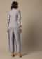 Grey Satin Pant Set With Thread Embroidery