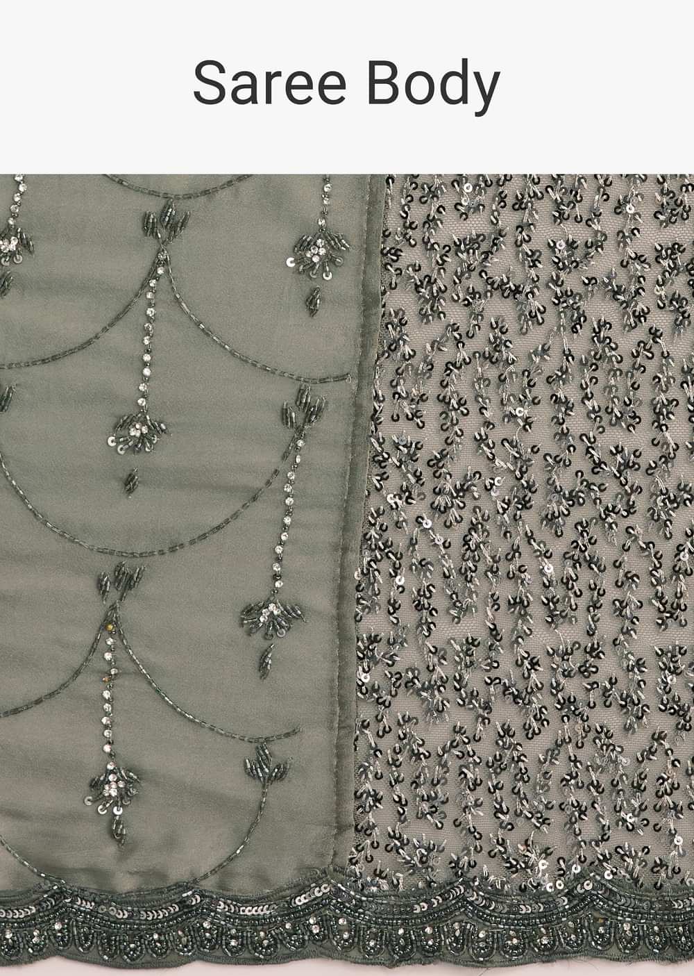 Grey Sequins Net Saree