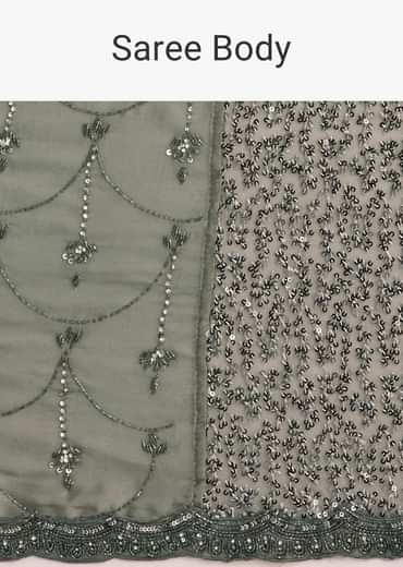 Grey Sequins Net Saree