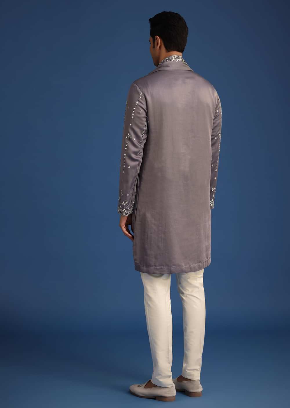 Grey Silk Blend Mirror Work Kurta Set With Dupatta