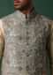Grey Silk Jacket Kurta Set With Intricate Thread Work