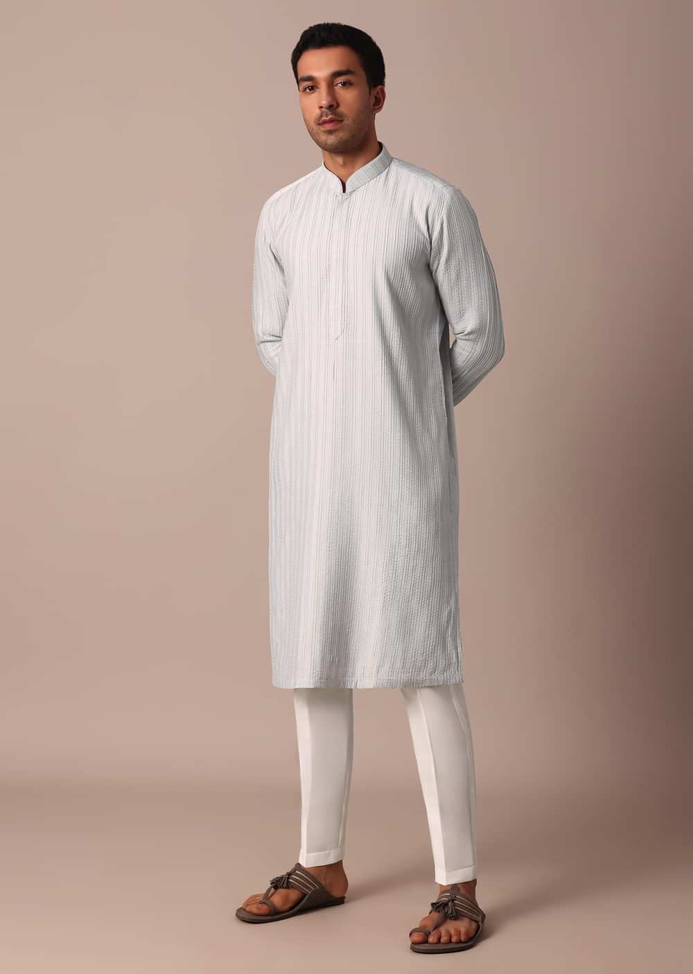 Grey Silk Kurta Set With Resham Thread Work