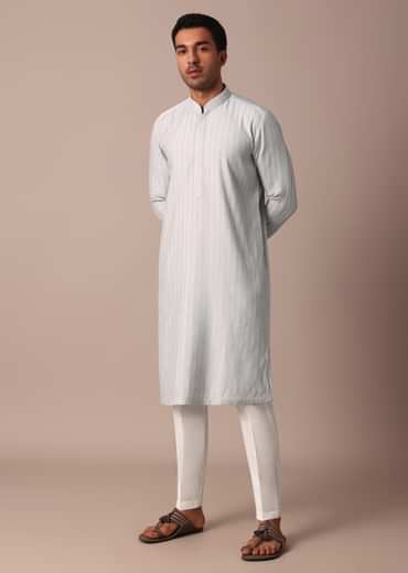 Grey Silk Kurta Set With Resham Thread Work