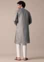 Grey Silk Men Kurta Set With Zari Embellishments