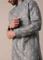 Grey Silk Men Kurta Set With Zari Embellishments