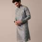 Grey Silk Men Kurta Set With Zari Embellishments