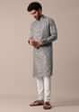 Grey Silk Men Kurta Set With Zari Embellishments