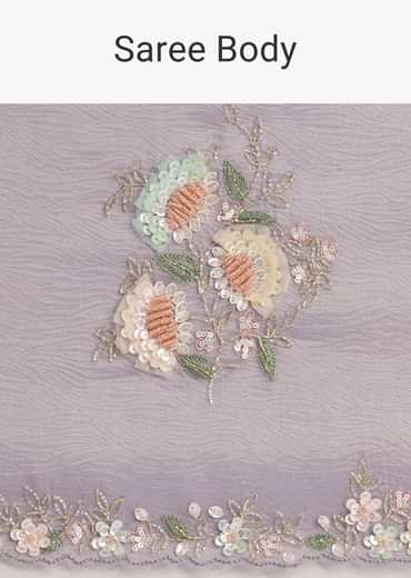Grey Tissue Saree Floral Embroidery