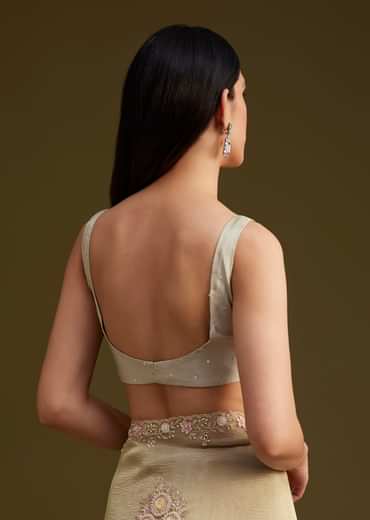 Grey Tissue Saree With Sequins And Cutdana Work