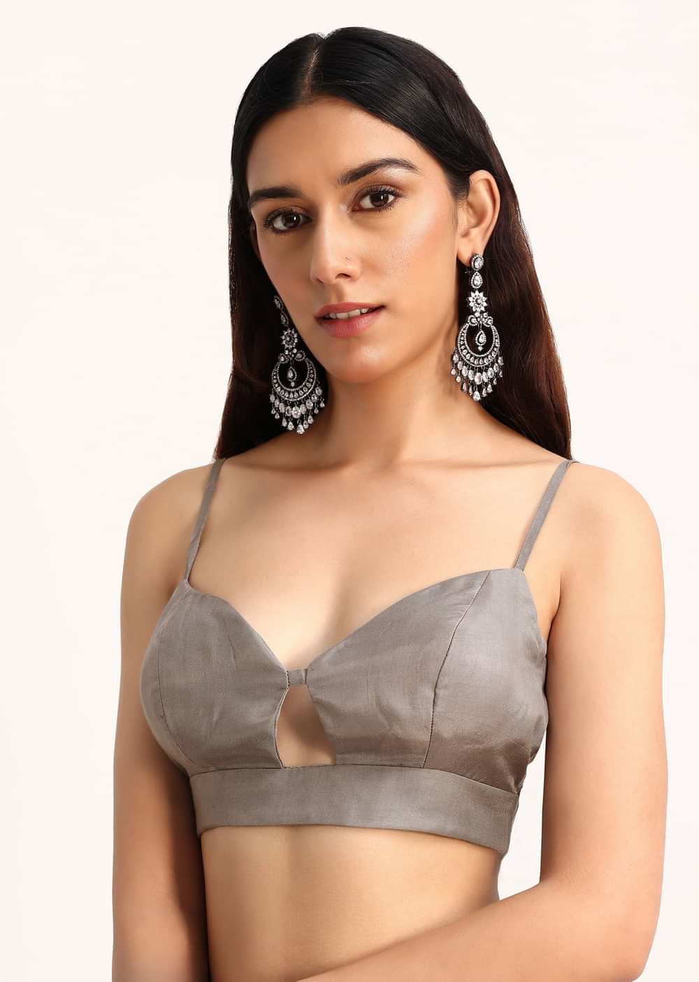 Grey Tissue Saree With Thread And Stone Embroidery And Unstitched Blouse