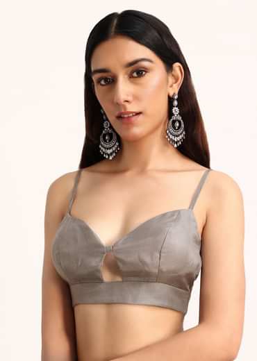 Grey Tissue Saree With Thread And Stone Embroidery And Unstitched Blouse